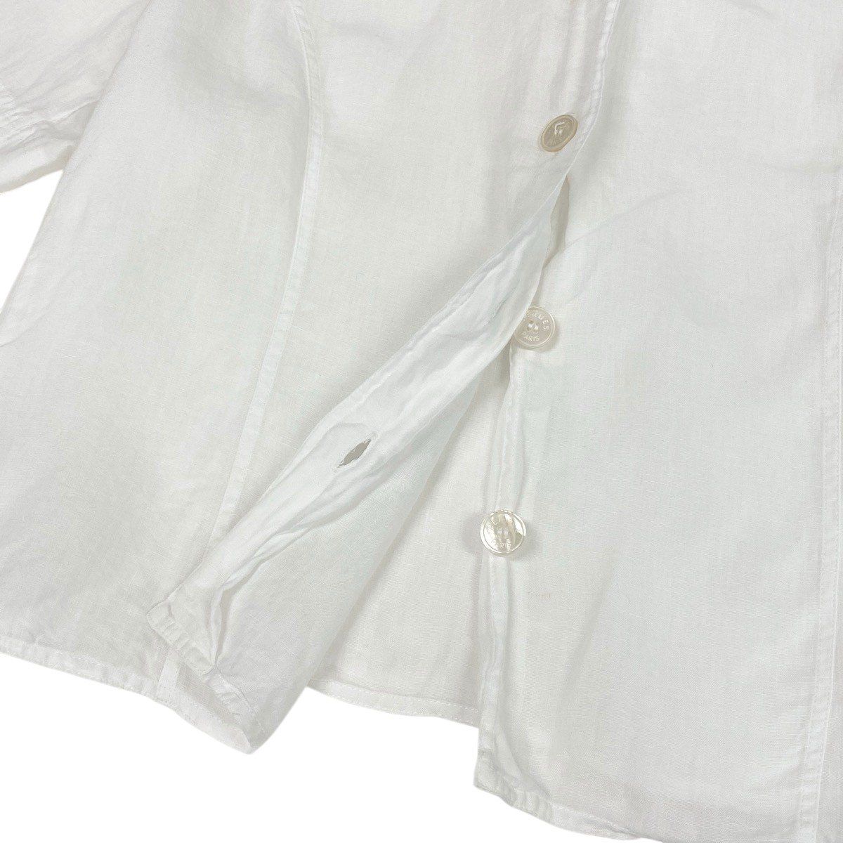 Hermes Short Sleeve Sheer Shirt Logo Button 40 White Linen — view 7