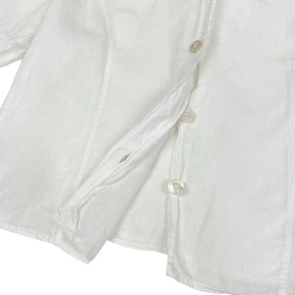 Hermes Short Sleeve Sheer Shirt Logo Button 40 White Linen — view 7