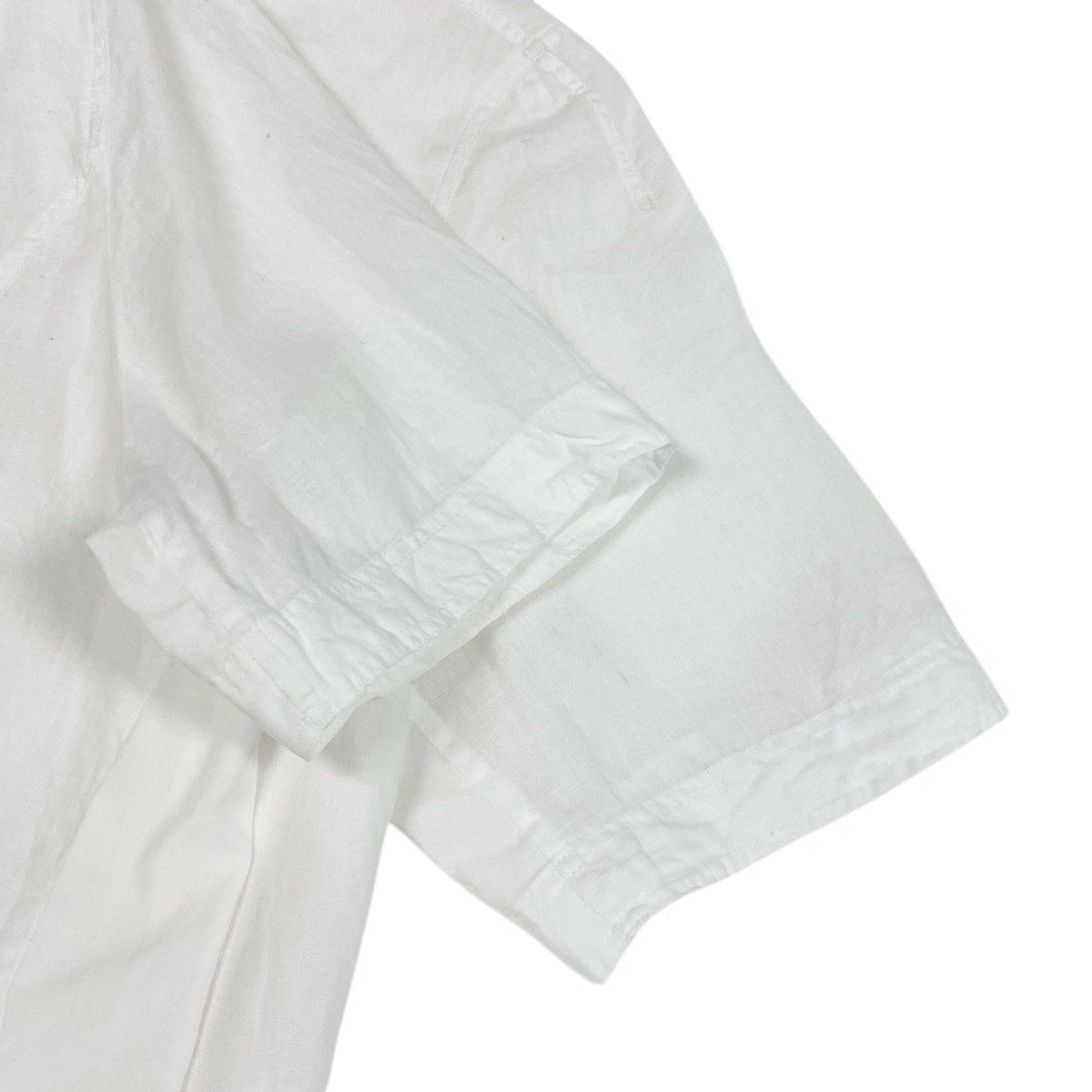 Hermes Short Sleeve Sheer Shirt Logo Button 40 White Linen — view 5