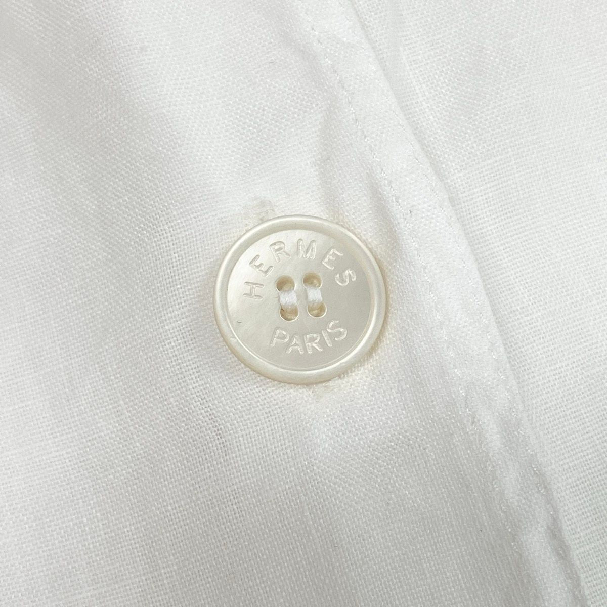 Hermes Short Sleeve Sheer Shirt Logo Button 40 White Linen — view 8