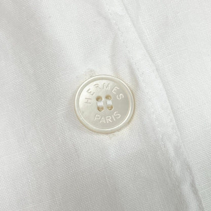 Hermes Short Sleeve Sheer Shirt Logo Button 40 White Linen — view 8