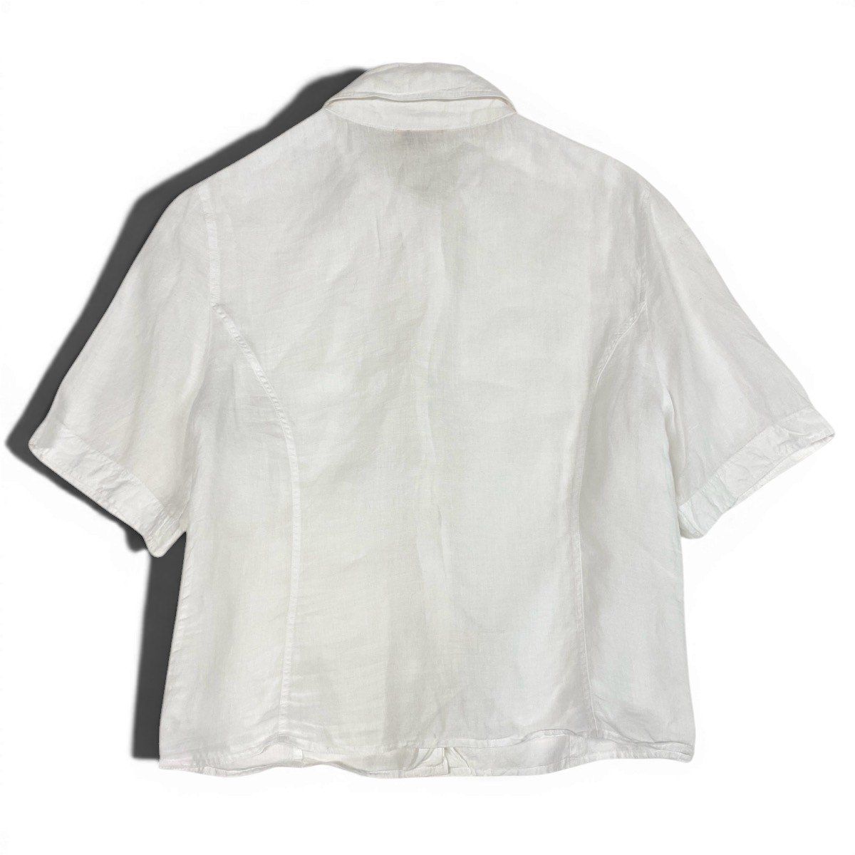 Hermes Short Sleeve Sheer Shirt Logo Button 40 White Linen — view 3