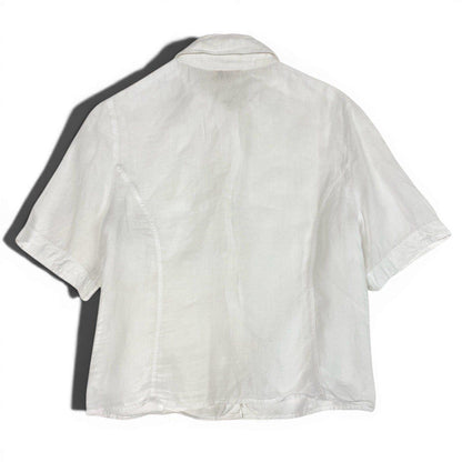 Hermes Short Sleeve Sheer Shirt Logo Button 40 White Linen — view 3