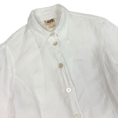 Hermes Short Sleeve Sheer Shirt Logo Button 40 White Linen — view 4