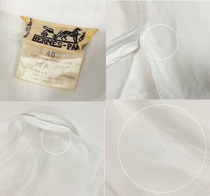 Hermes Short Sleeve Sheer Shirt Logo Button 40 White Linen — view 9