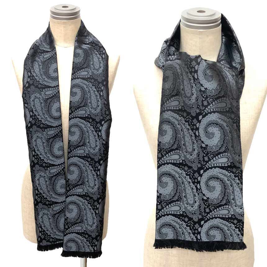 Gucci Silk Shawl Long Scarf Paisley Gray