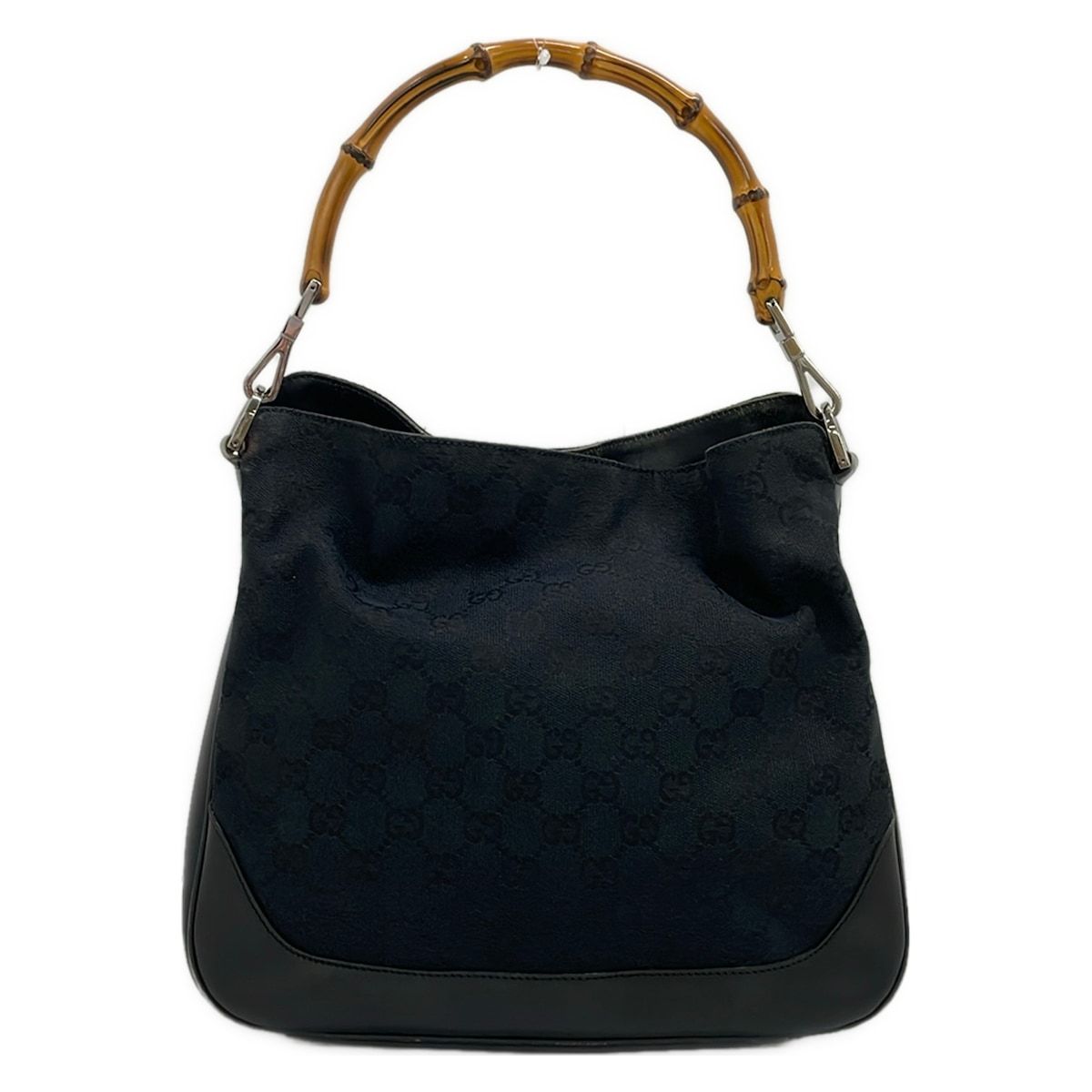 Gucci Handbag Bamboo Black Light Brown 2-Way Leather
