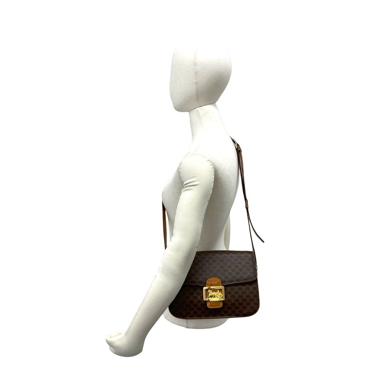 Celine Vintage Carriage Macadam Blason Triomphe Pattern Logo Leather Shoulder — view 2