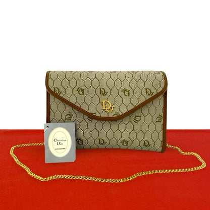 Dior Vintage Logo Honeycomb Pattern Leather Chain Mini Shoulder Bag Beige