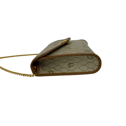 Dior Vintage Logo Honeycomb Pattern Leather Chain Mini Shoulder Bag Beige — view 5