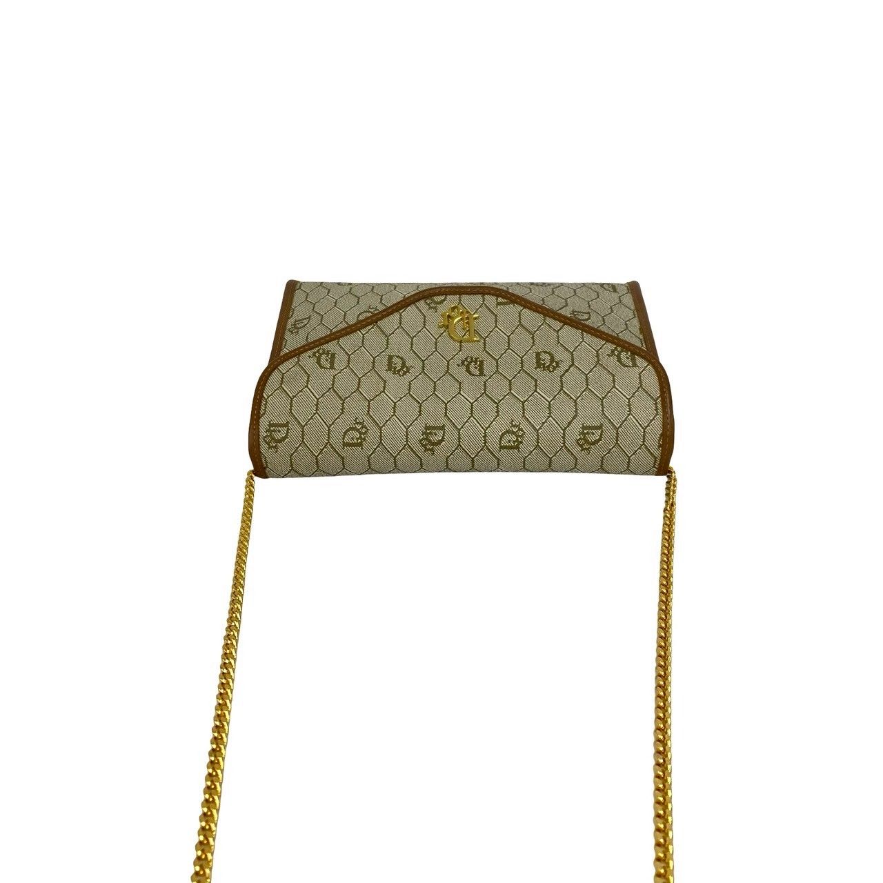 Dior Vintage Logo Honeycomb Pattern Leather Chain Mini Shoulder Bag Beige — view 4