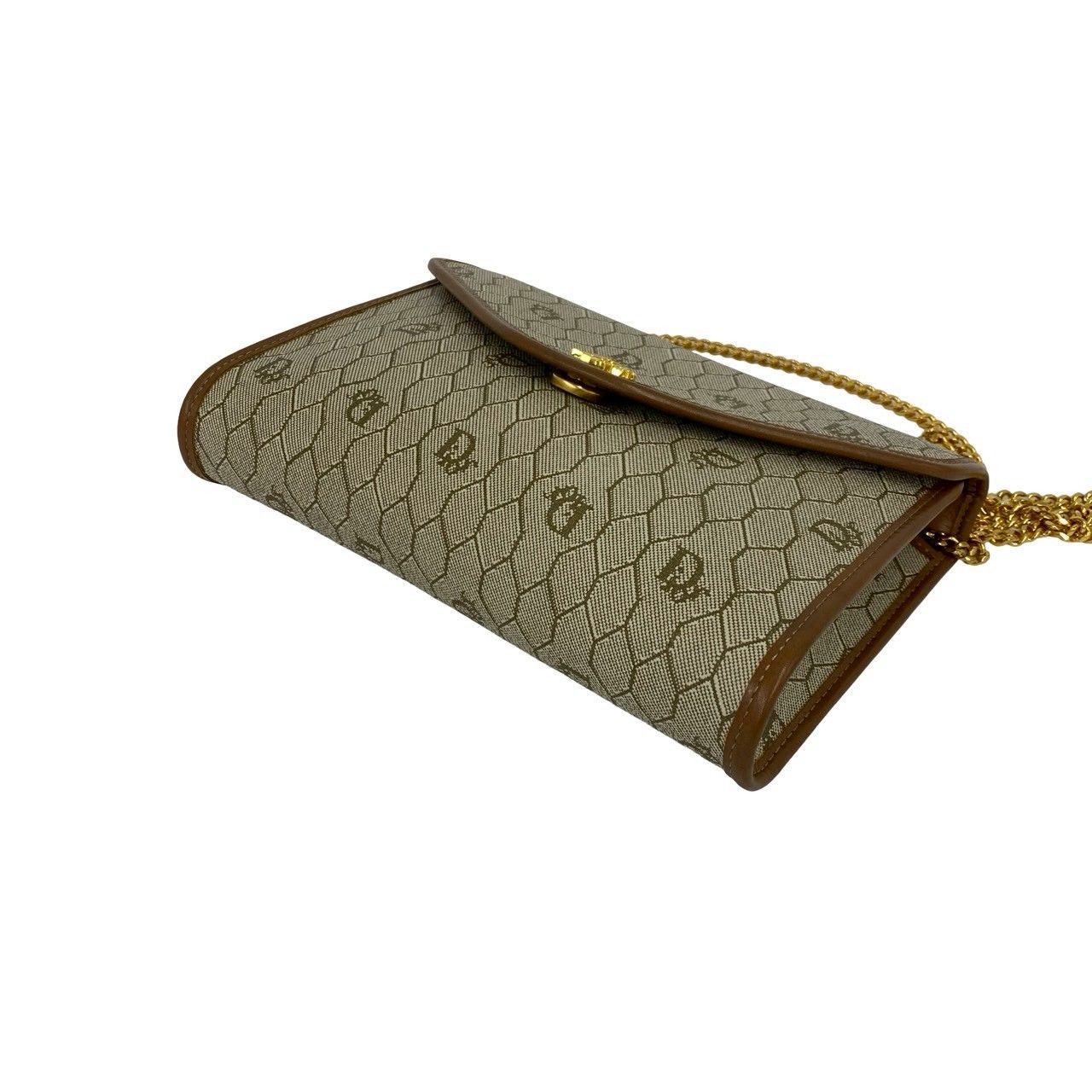 Dior Vintage Logo Honeycomb Pattern Leather Chain Mini Shoulder Bag Beige — view 8