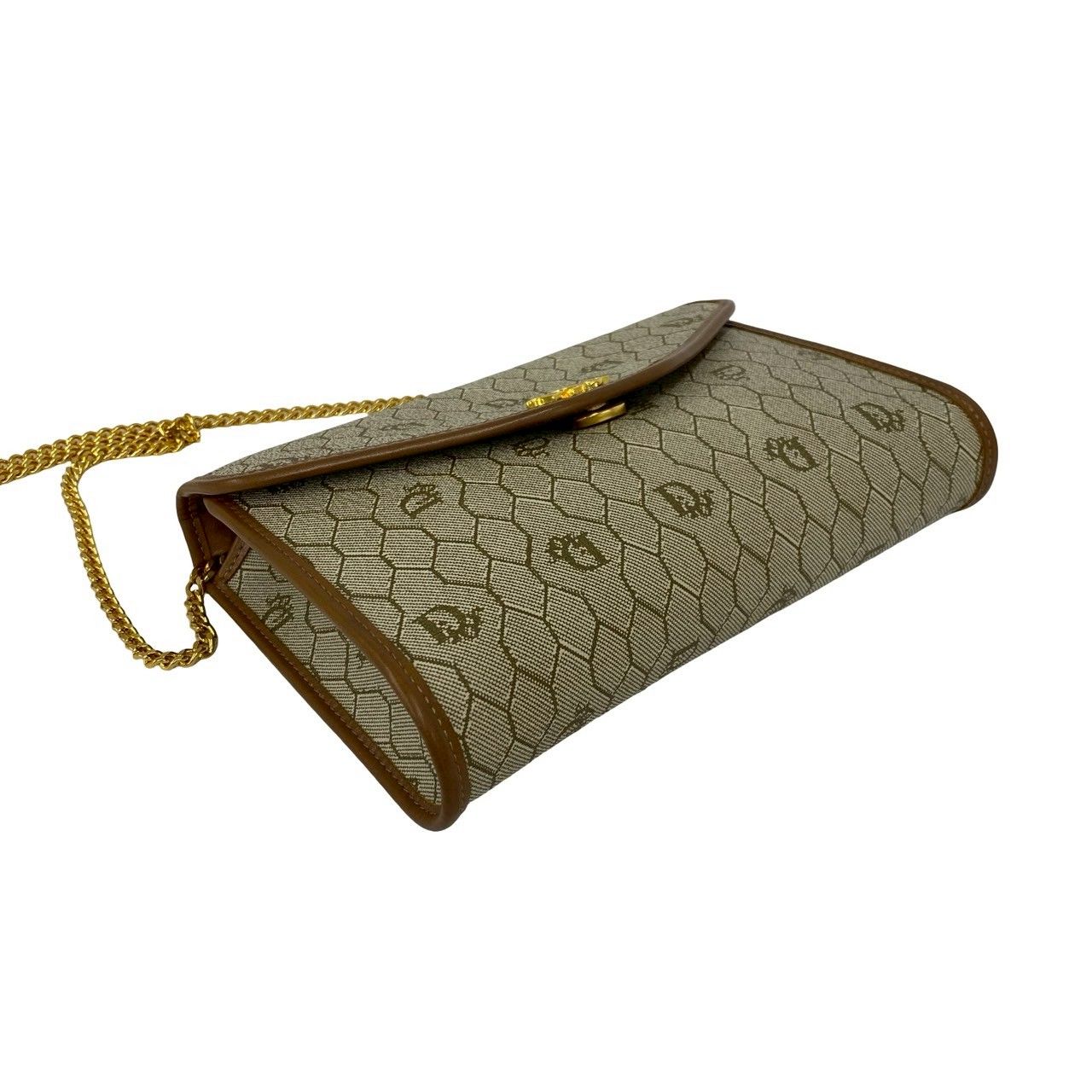 Dior Vintage Logo Honeycomb Pattern Leather Chain Mini Shoulder Bag Beige — view 7