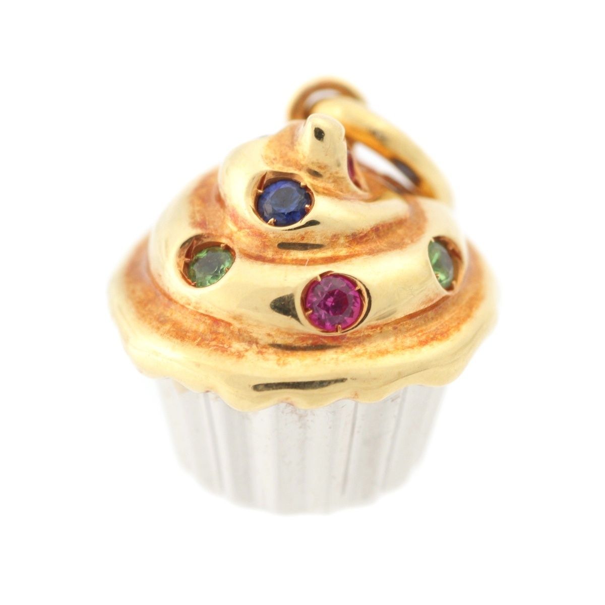 Tiffany & Co Ruby Saffiano Emerald Cup Cake Charm Pendant Yg Wg White Gold
