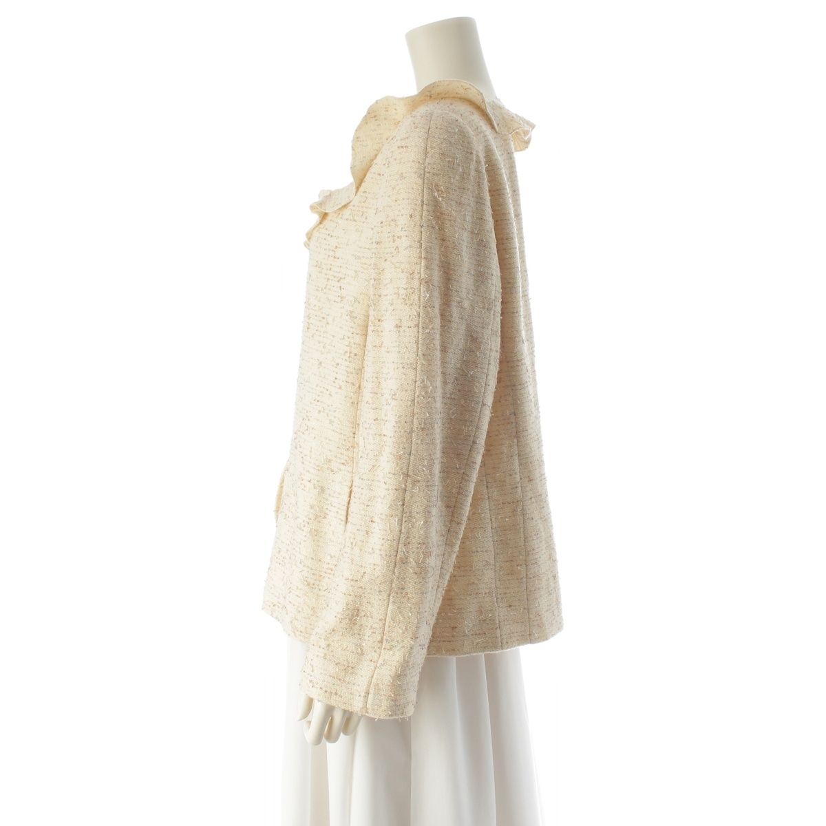 Chanel Frill Color Coco Button Tweed Jacket Ivory 42 — view 3