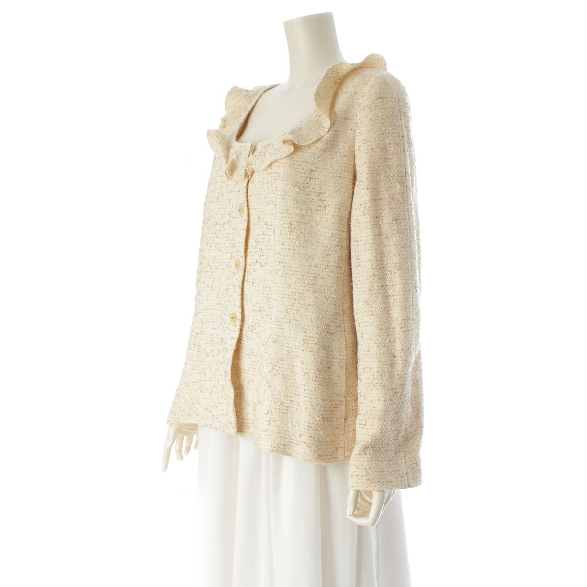 Chanel Frill Color Coco Button Tweed Jacket Ivory 42 — view 2