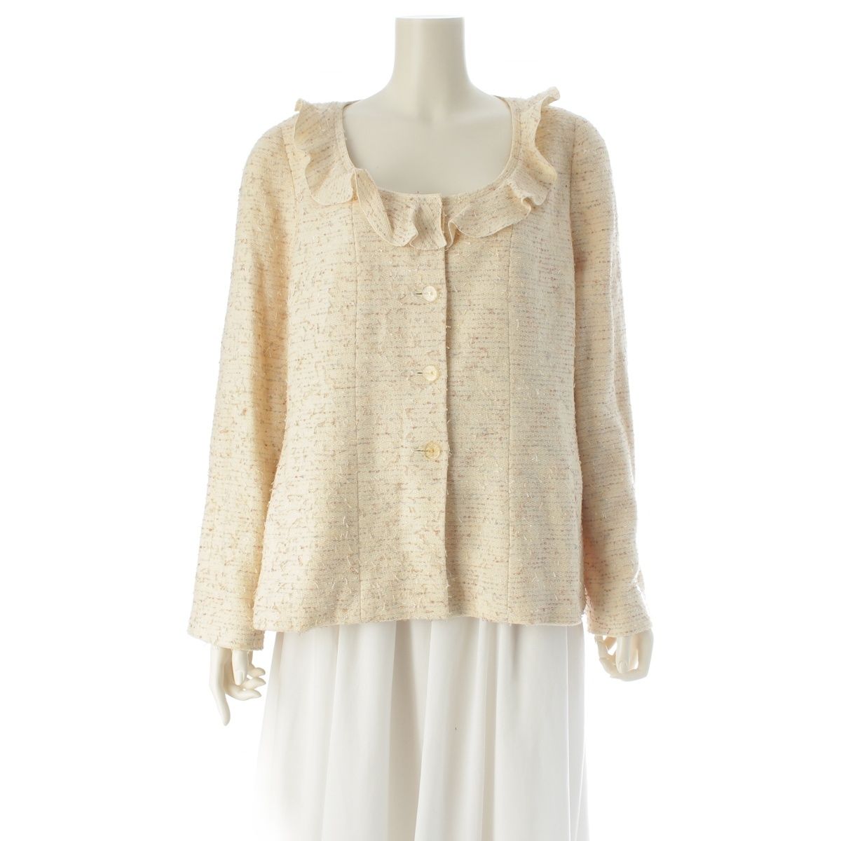 Chanel Frill Color Coco Button Tweed Jacket Ivory 42