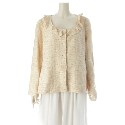Chanel Frill Color Coco Button Tweed Jacket Ivory 42