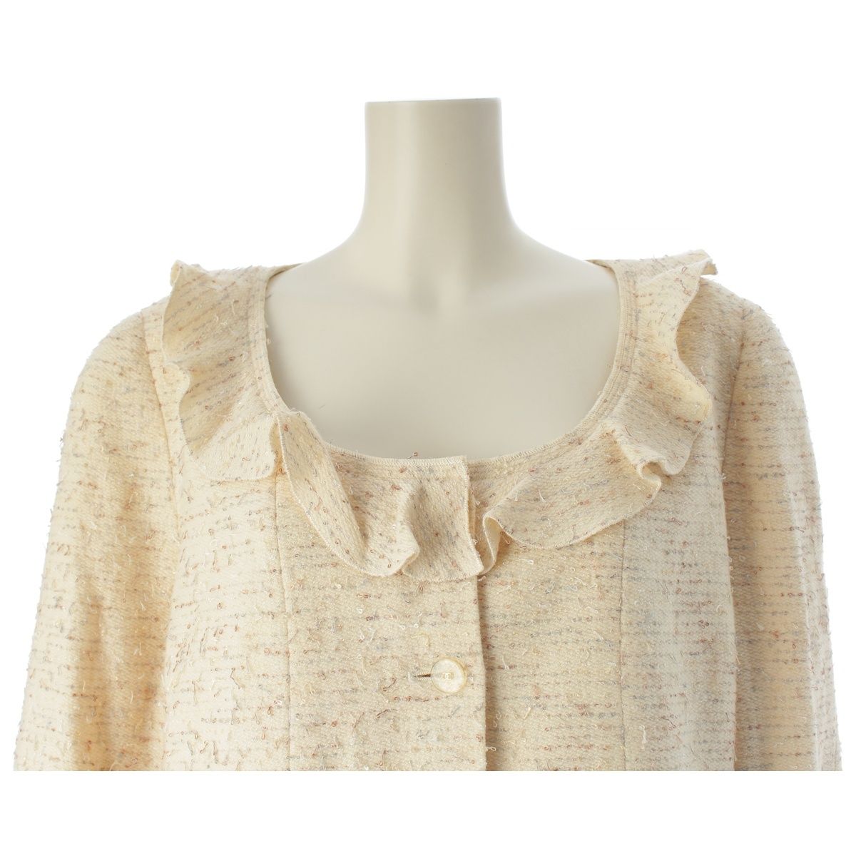 Chanel Frill Color Coco Button Tweed Jacket Ivory 42 — view 5
