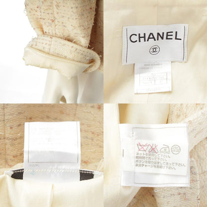 Chanel Frill Color Coco Button Tweed Jacket Ivory 42 — view 9
