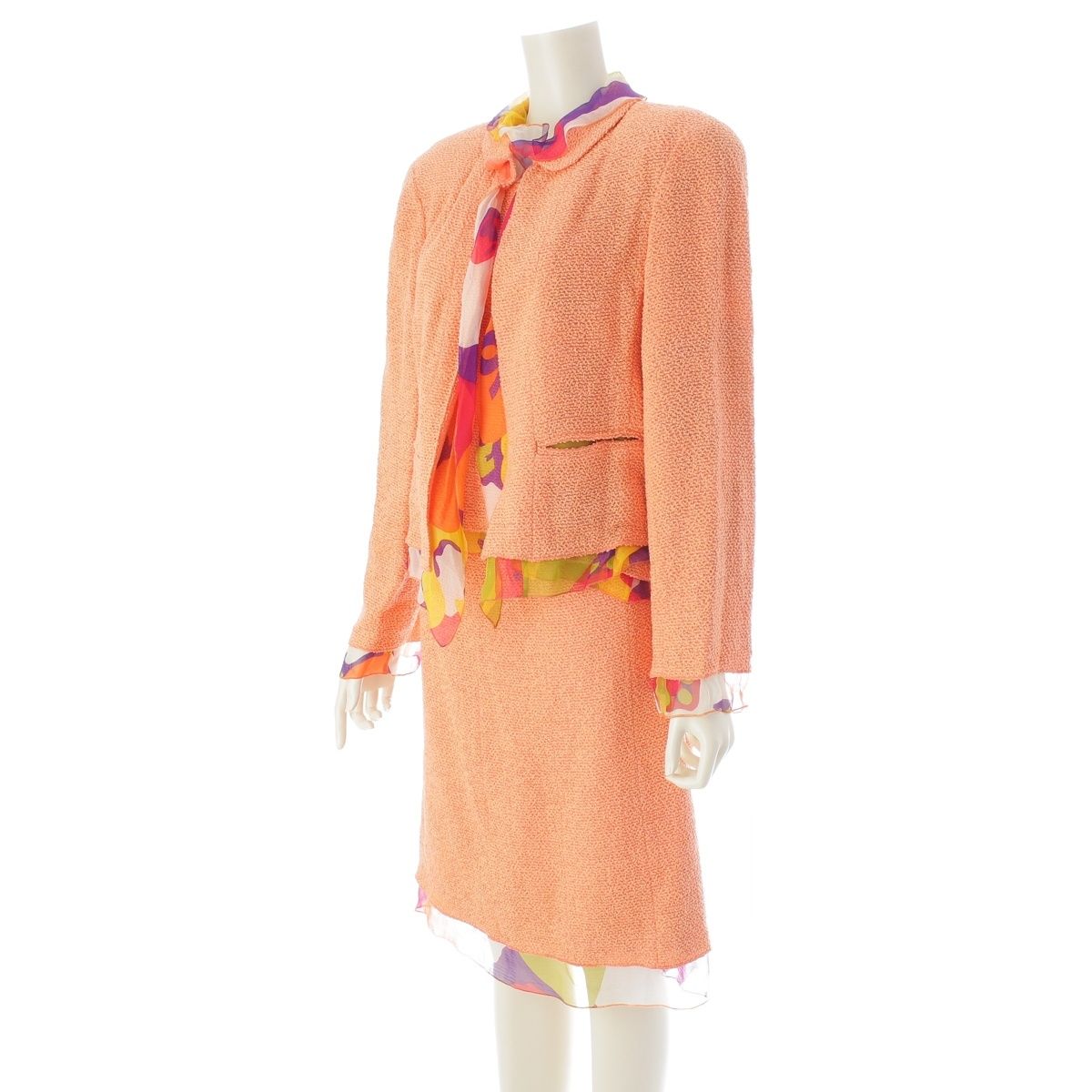 Chanel Nylon Wool Suit CC Logo Ensemble Orange 46 — view 2