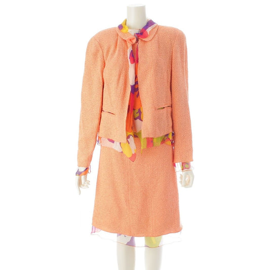 Chanel Nylon Wool Suit CC Logo Ensemble Orange 46