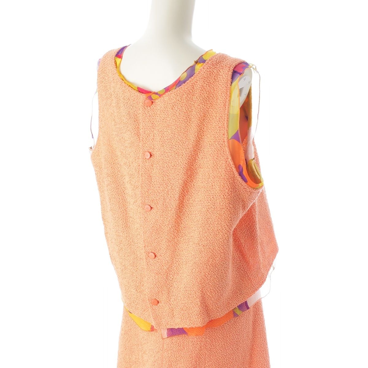 Chanel Nylon Wool Suit CC Logo Ensemble Orange 46 — view 6