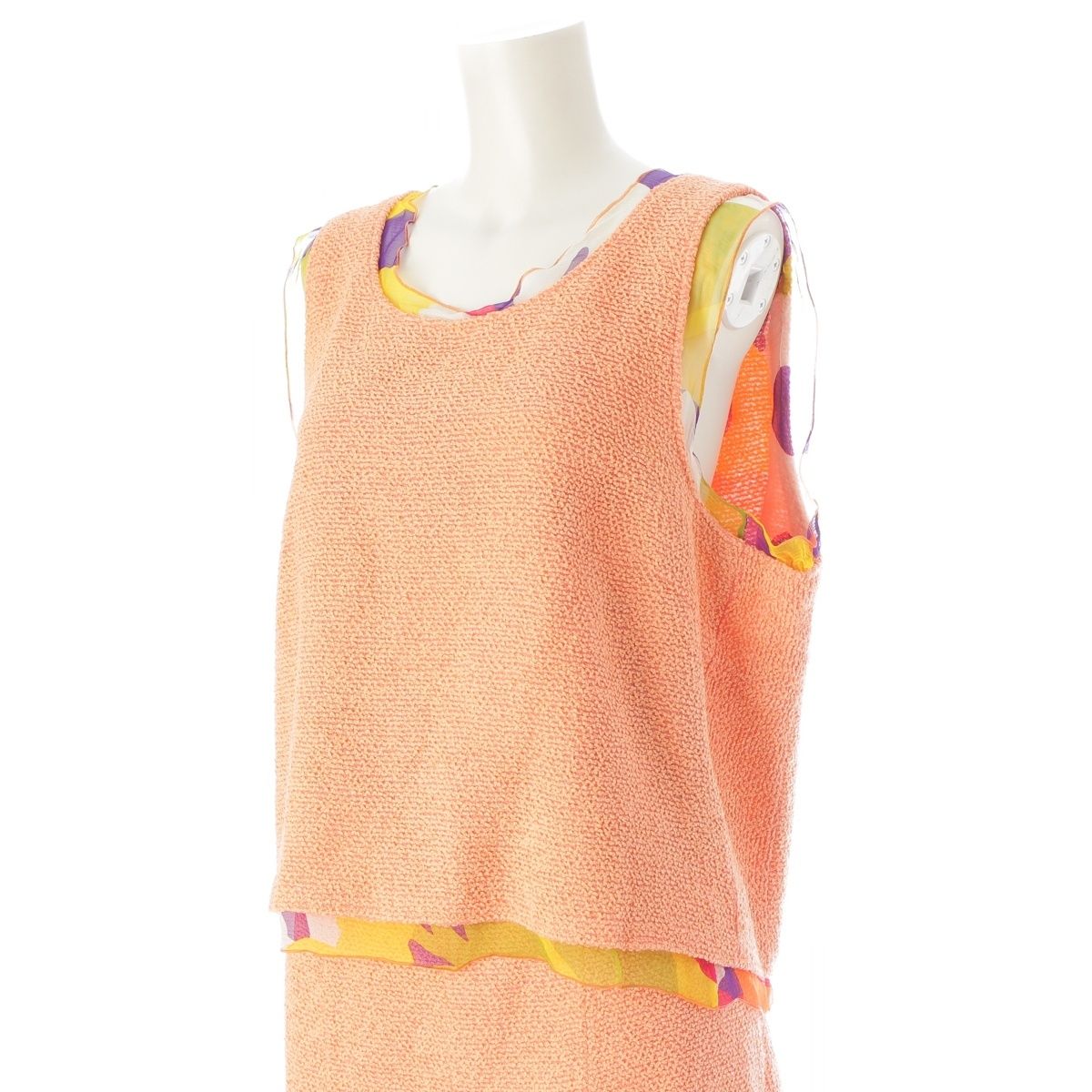 Chanel Nylon Wool Suit CC Logo Ensemble Orange 46 — view 5