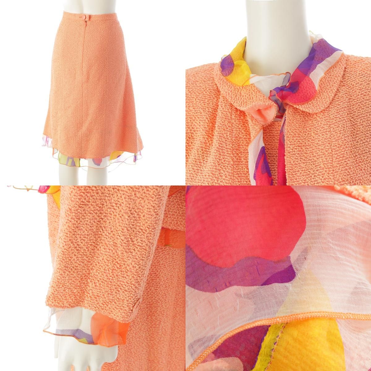 Chanel Nylon Wool Suit CC Logo Ensemble Orange 46 — view 8