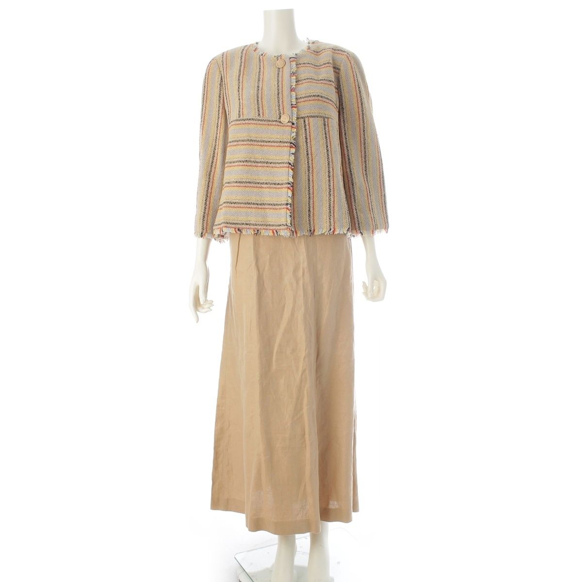 Chanel 00 Wool Nylon Set Ensemble 3 Piece Beige 42