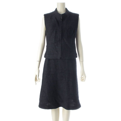 Chanel Tweed Sleeveless Top Skirt Set Navy 40
