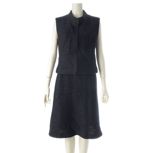 Chanel Tweed Sleeveless Top Skirt Set Navy 40