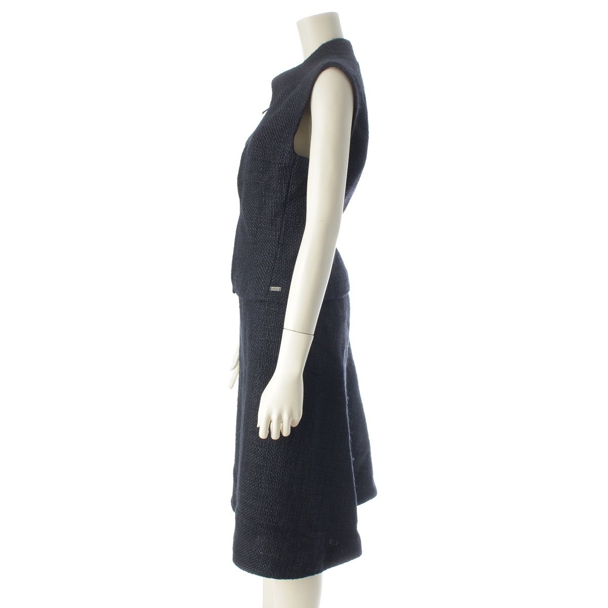 Chanel Tweed Sleeveless Top Skirt Set Navy 40 — view 3