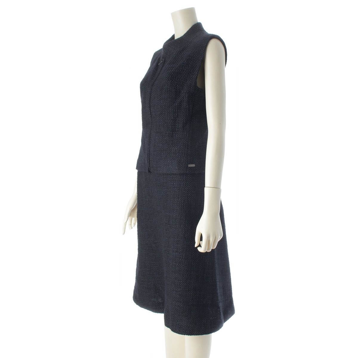 Chanel Tweed Sleeveless Top Skirt Set Navy 40 — view 2