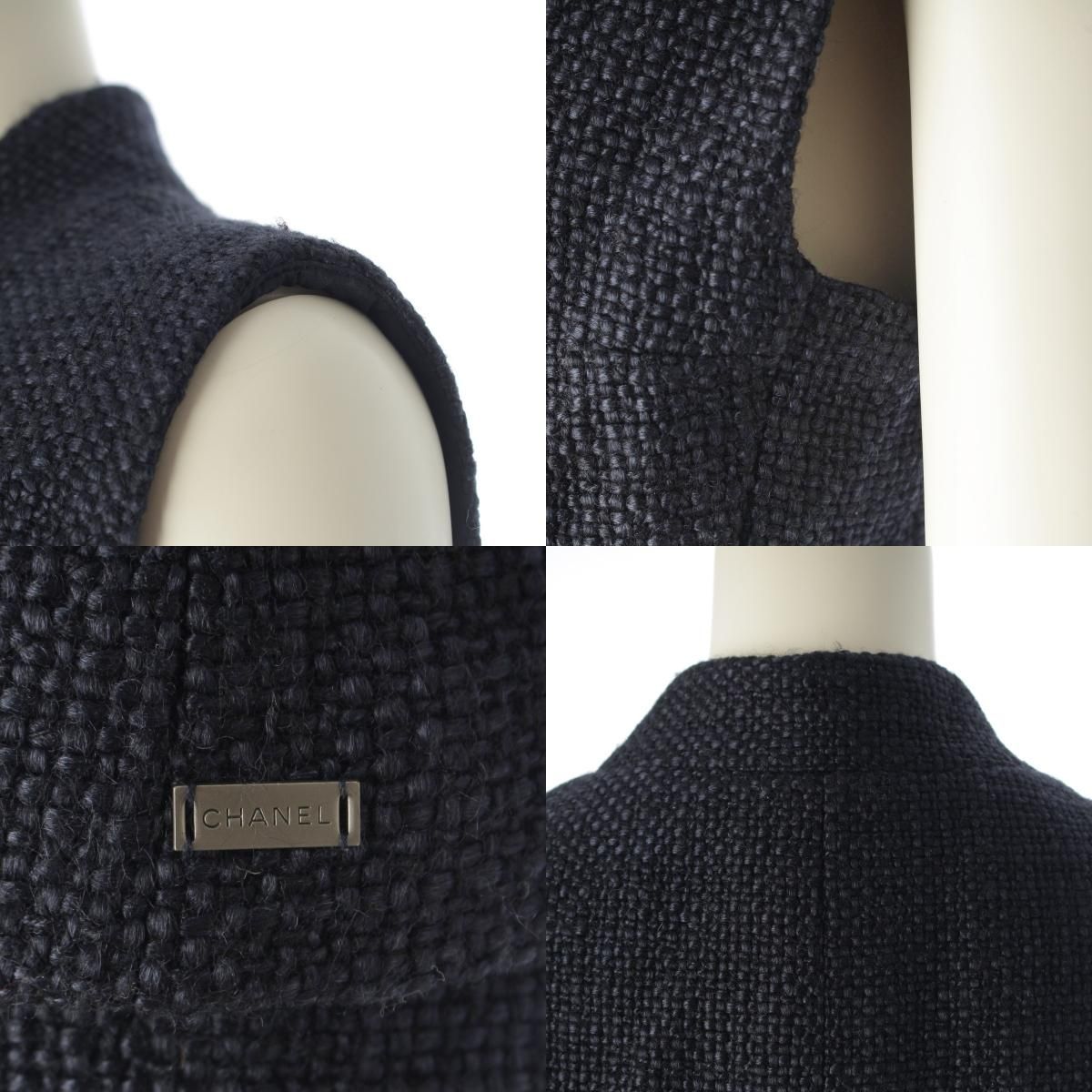 Chanel Tweed Sleeveless Top Skirt Set Navy 40 — view 8