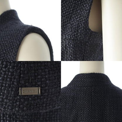Chanel Tweed Sleeveless Top Skirt Set Navy 40 — view 8