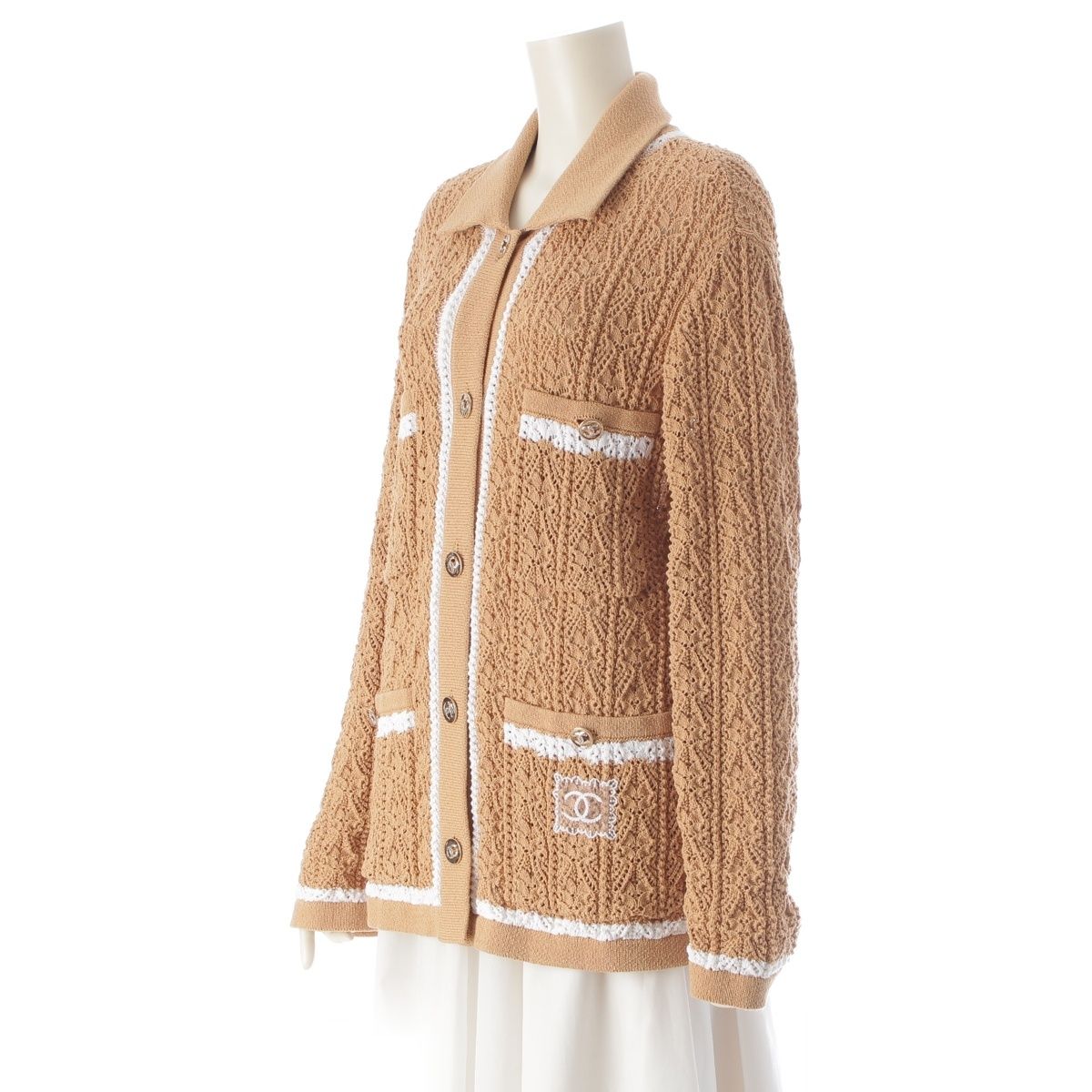 Chanel Rhinestone CC Logo Jacket Cardigan Beige White 36 — view 2