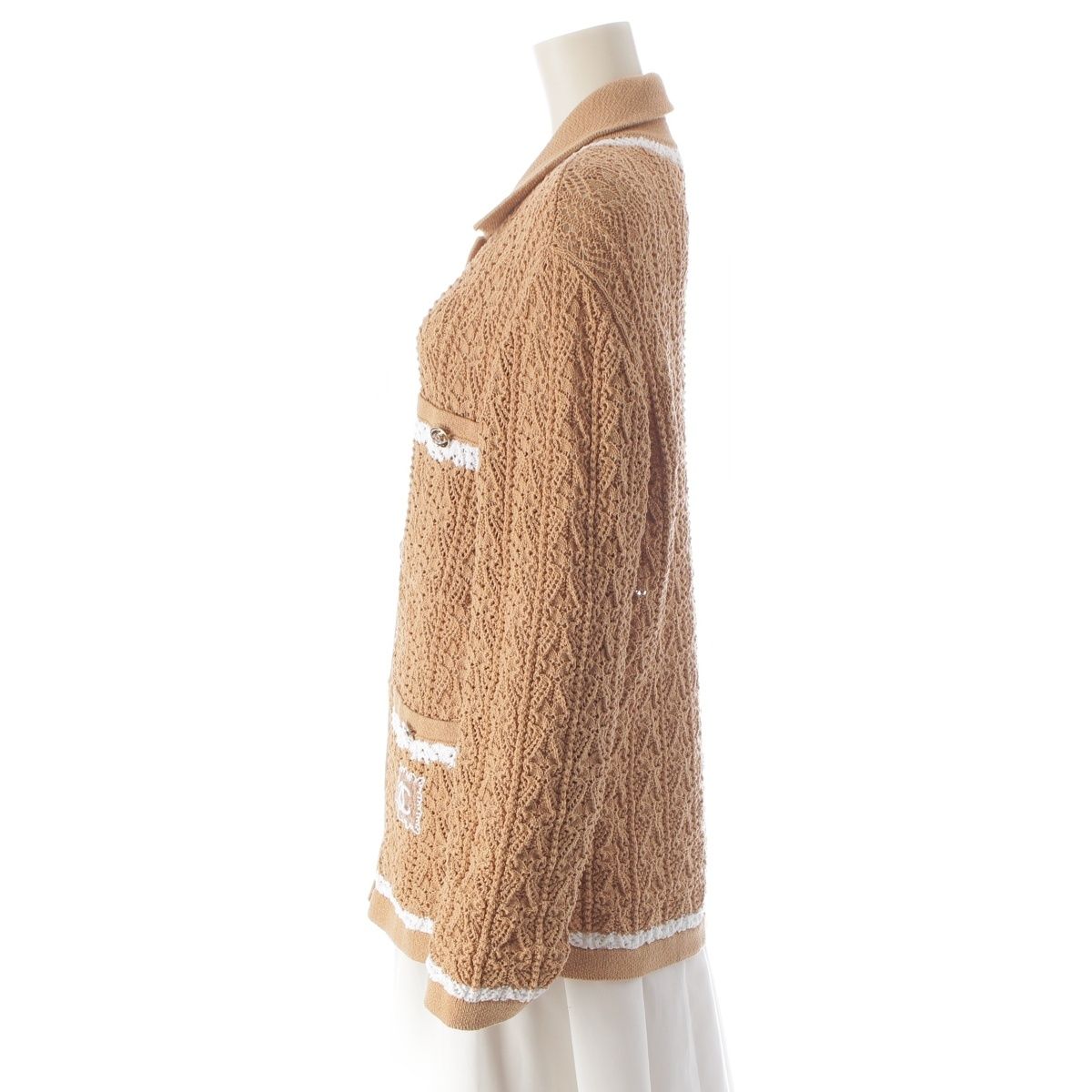 Chanel Rhinestone CC Logo Jacket Cardigan Beige White 36 — view 3