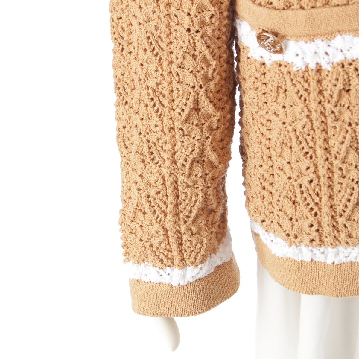 Chanel Rhinestone CC Logo Jacket Cardigan Beige White 36 — view 6