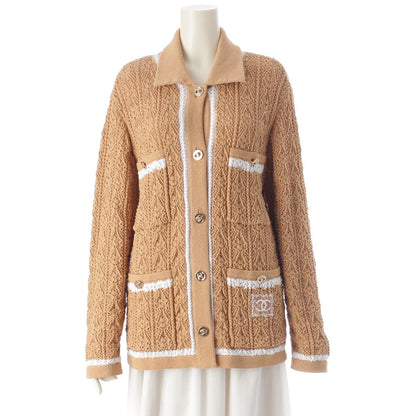 Chanel Rhinestone CC Logo Jacket Cardigan Beige White 36