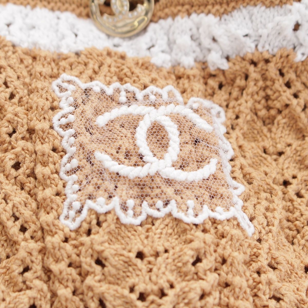 Chanel Rhinestone CC Logo Jacket Cardigan Beige White 36 — view 9