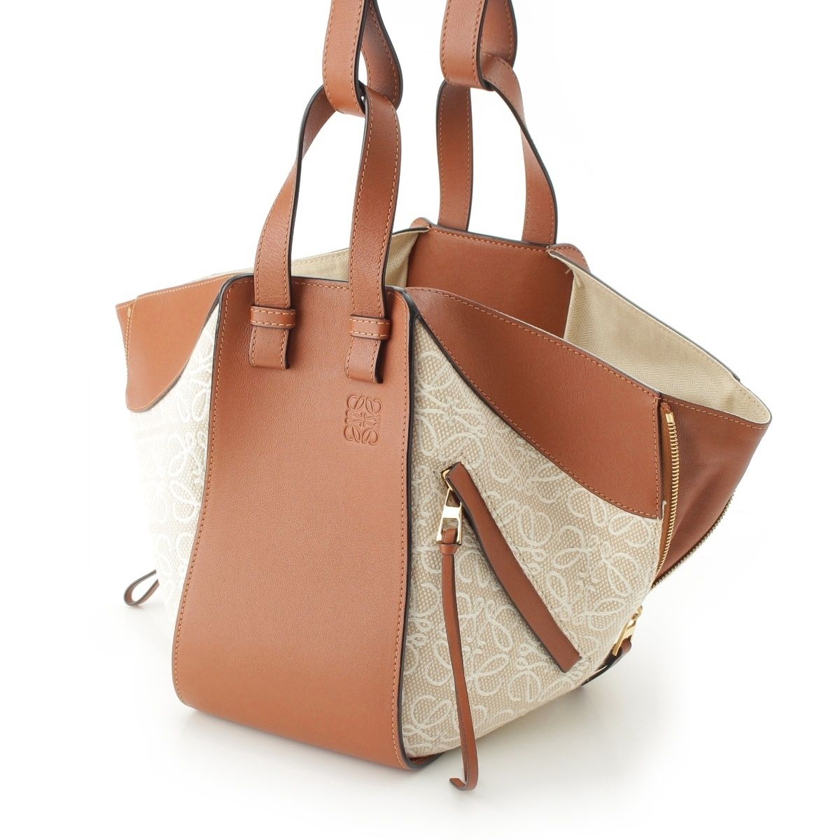 Loewe Hammock Canvas Anagram 2-Way Shoulder Handbag Tan Brown Small — view 2