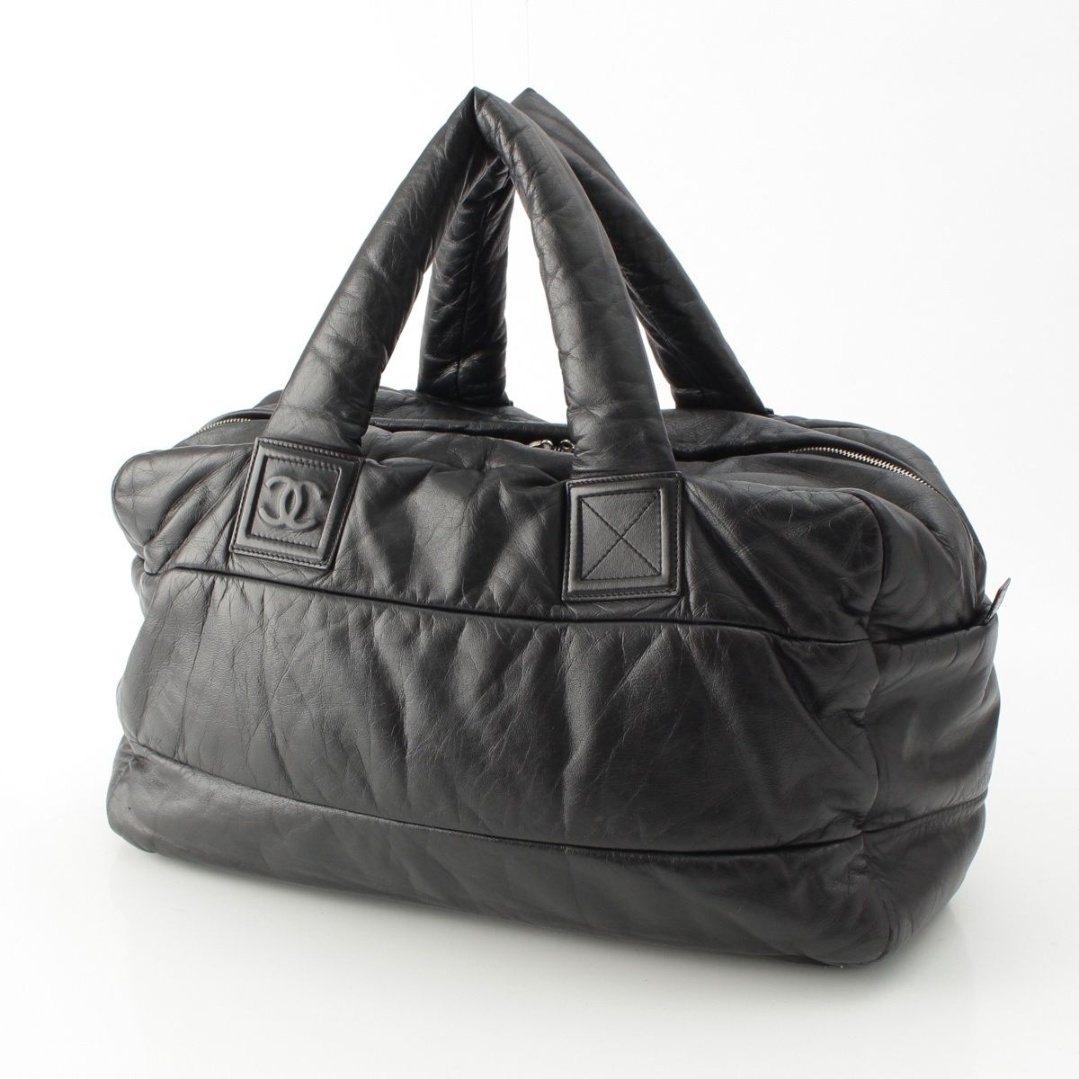 Chanel Leather CC Logo Handbag Boston Black — view 2