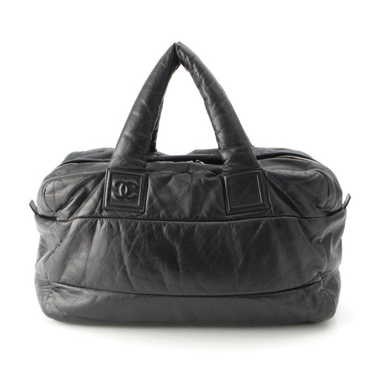 Chanel Leather CC Logo Handbag Boston Black