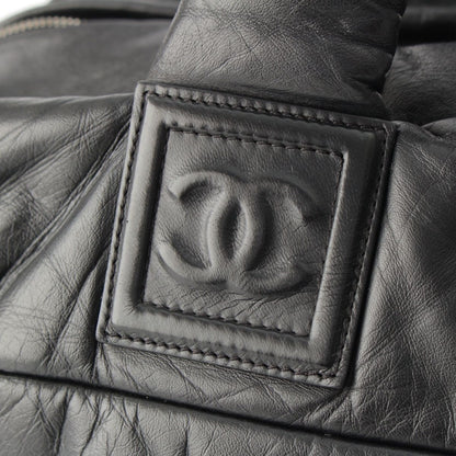 Chanel Leather CC Logo Handbag Boston Black — view 8