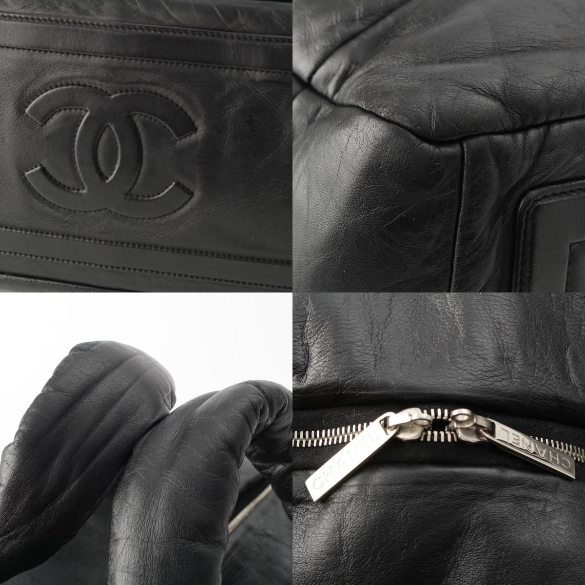 Chanel Leather CC Logo Handbag Boston Black — view 9