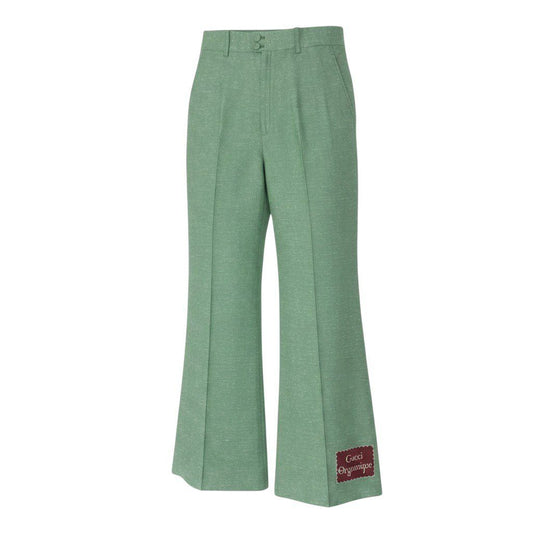 Gucci Logo Label Flare Pants Stretch 42 Green