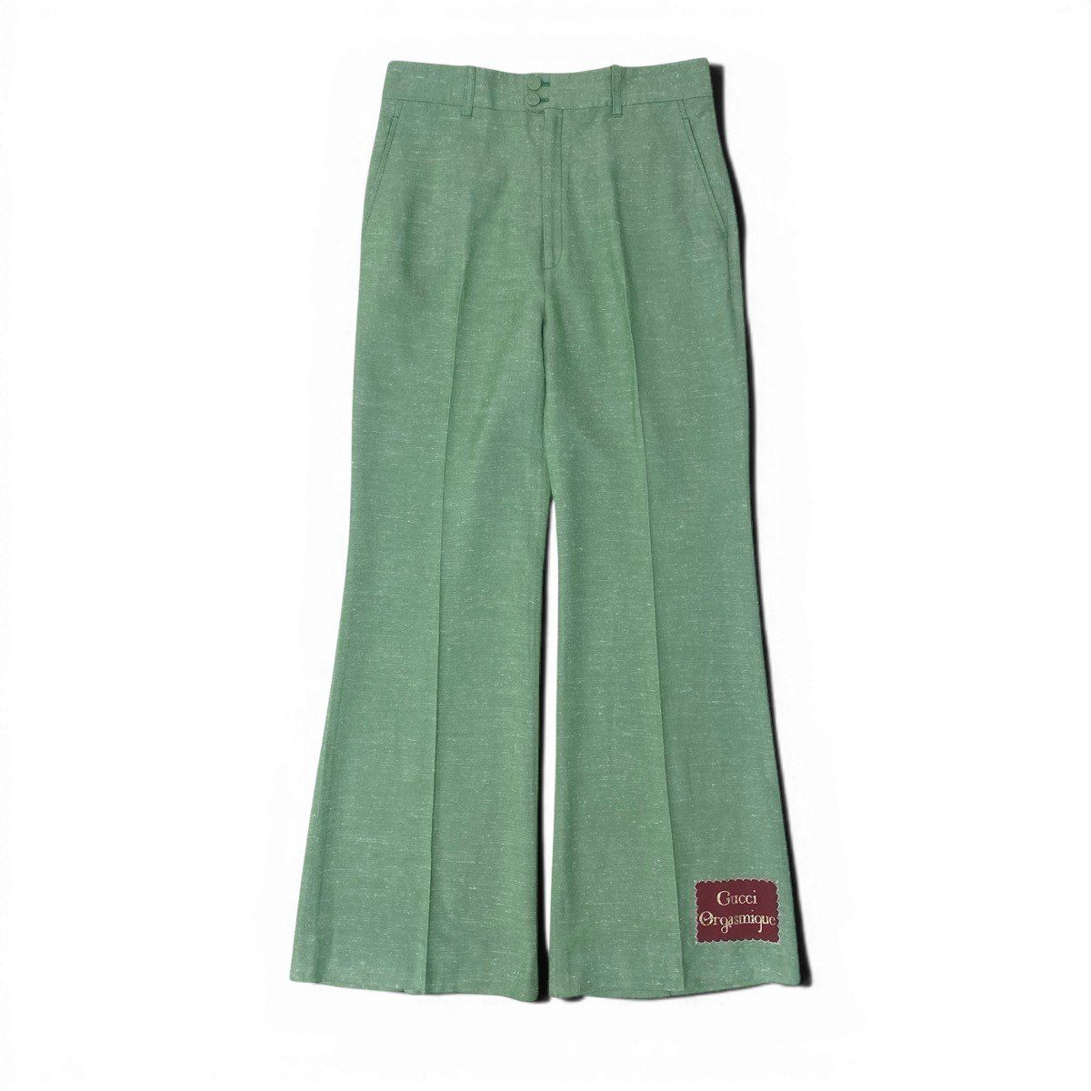 Gucci Logo Label Flare Pants Stretch 42 Green — view 2