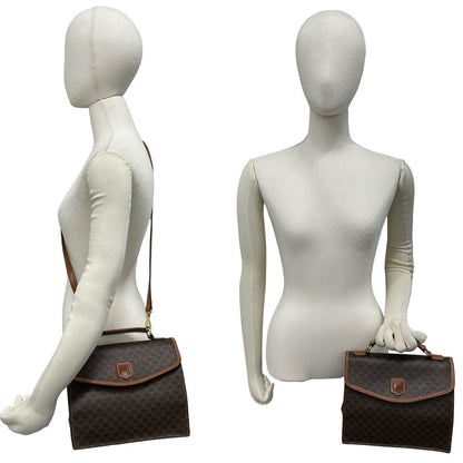 Celine Macadam Blason Triomphe Pattern Leather 2-Way Shoulder Bag Brown — view 2