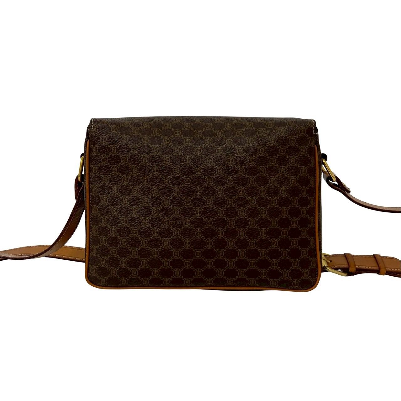 Celine Macadam Blason Triomphe Pattern Circle Logo Leather Shoulder Bag Brown — view 3